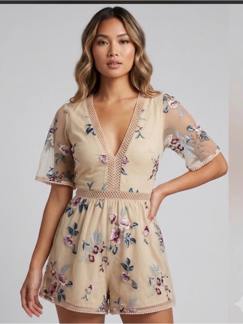 Beige Floral Romper